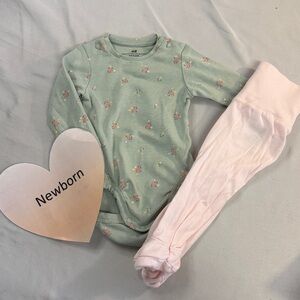H&M Organic Floral Onesie with Pink Leggings
